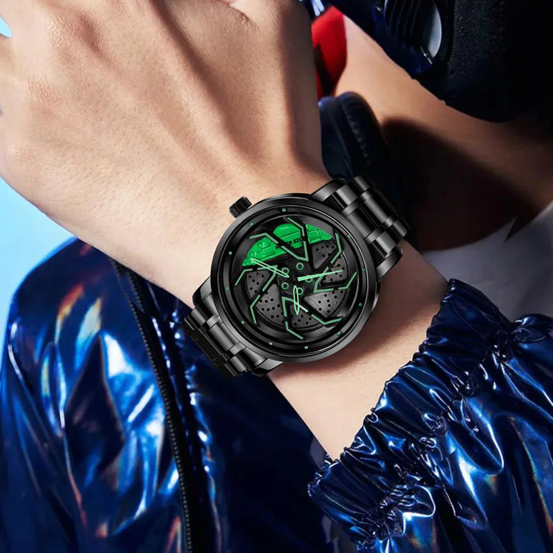 Men’s Luxury Car Wheel Watch – Stainless Steel Quartz